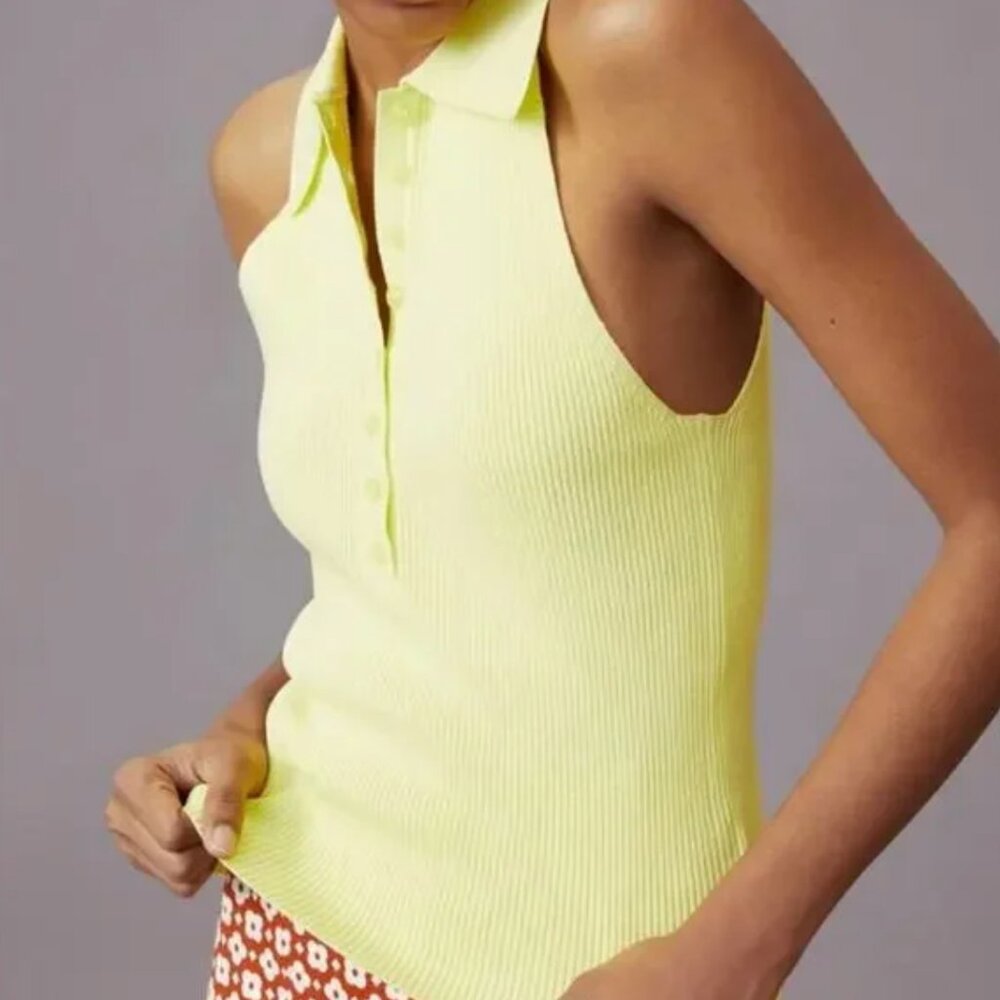 Anthropologie 525 Knit Tank with Collar in Yellow Size Small